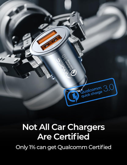 Fast Car Charger Fast Charge  USB Car Charger Adapter 36W All Metal Mini Cigarette Lighter USB Charger Quick Charge Compatible with Iphone 13/12/11 Pro/11/ X/8, Note 9/Galaxy S10/S9