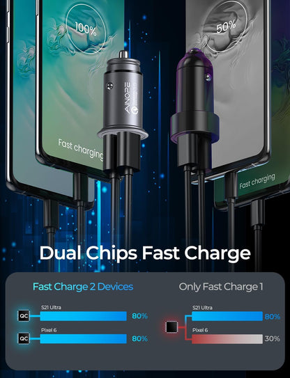 Fast Car Charger Fast Charge  USB Car Charger Adapter 36W All Metal Mini Cigarette Lighter USB Charger Quick Charge Compatible with Iphone 13/12/11 Pro/11/ X/8, Note 9/Galaxy S10/S9