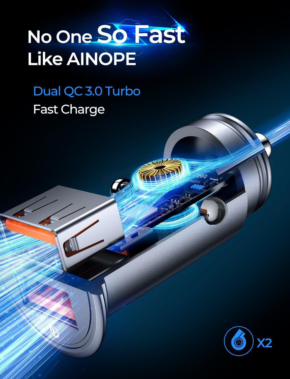 Fast Car Charger Fast Charge  USB Car Charger Adapter 36W All Metal Mini Cigarette Lighter USB Charger Quick Charge Compatible with Iphone 13/12/11 Pro/11/ X/8, Note 9/Galaxy S10/S9